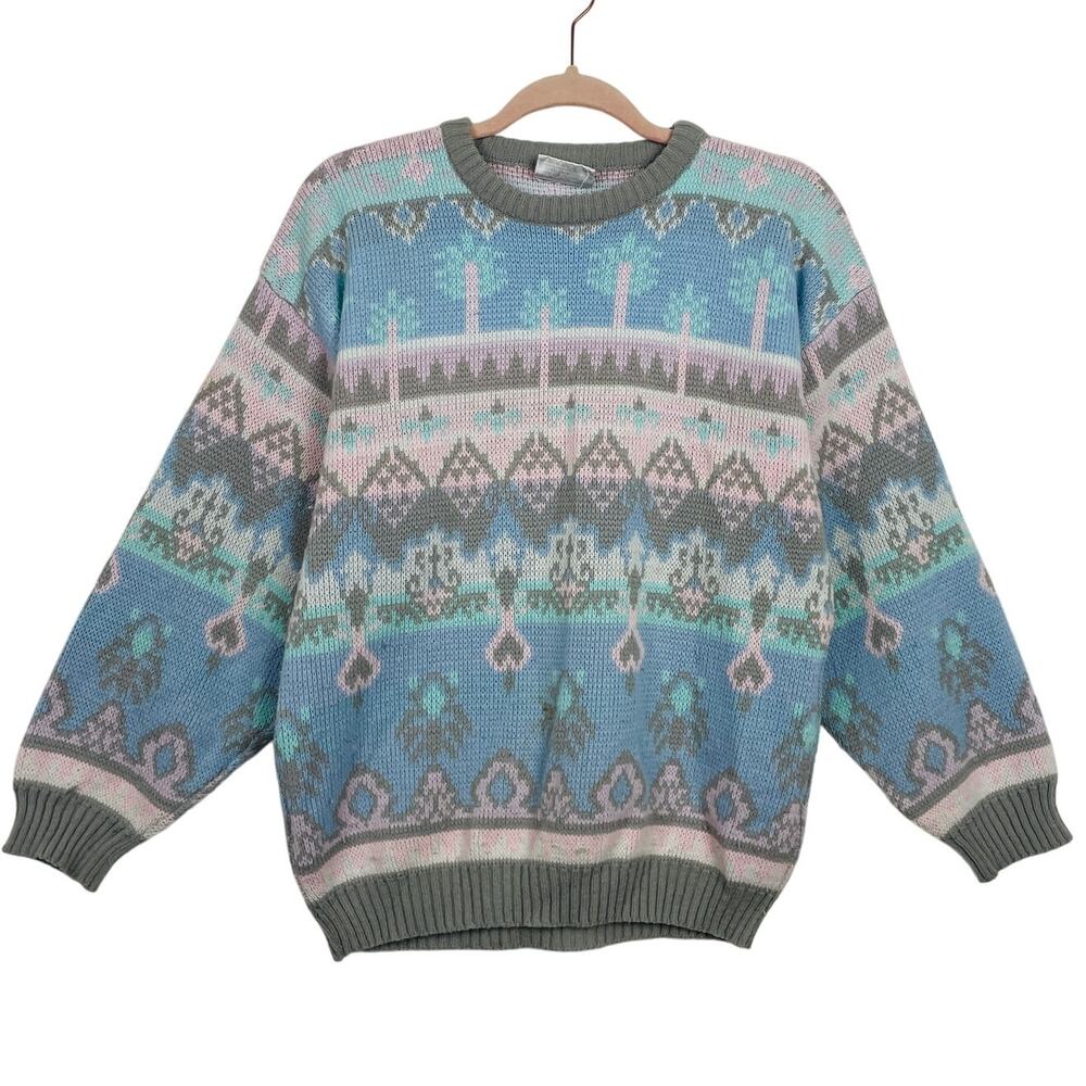 Vintage Fair Isle Retro Kawaii Sweater Knit Pastel 80s 90s Grannycore